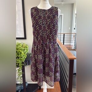 Modcloth Purple and Cream Patterned belted Mini Dress